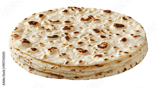 Stack of toasted naan bread on a transparent background, isolated on transparent background