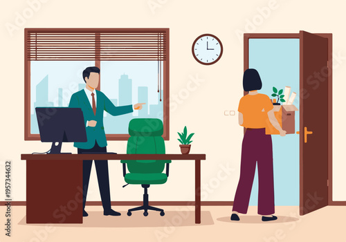 Manager dismisses employee, who leaves office carrying personal box