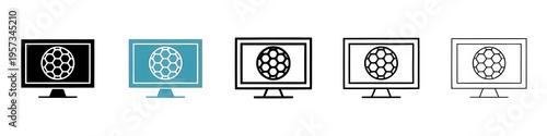 Fotografie Soccer live match on tv sign icon set