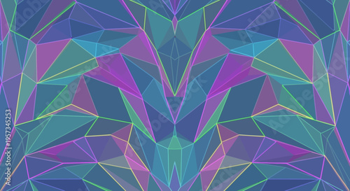 Abstract Geometric Crystal Pattern, Neon Glow, Low Poly Design