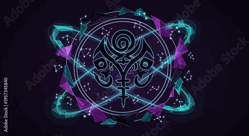 Mystical Emblem with Celestial Constellations and Geometric Energy