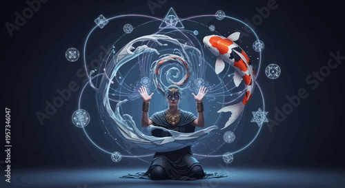 Mystic Shaman Conjures Water and Koi Fish with Sacred Geometry