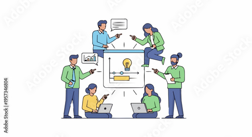 Diverse team collaborating on creative project.