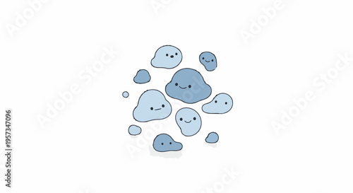 Cute cartoon clouds with smiling faces.