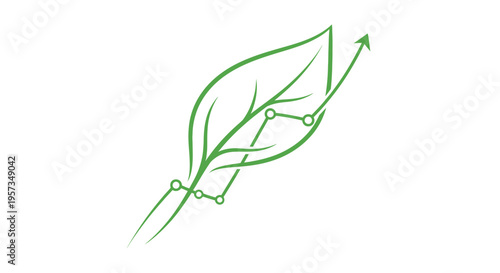 Green leaf with upward trending graph, symbol for growth and sustainability