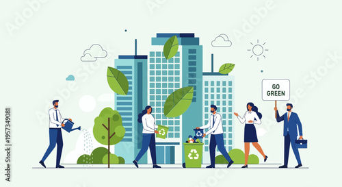 People Caring for Green City Environment, Sustainability Concept