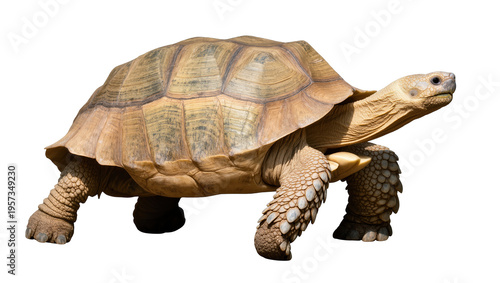 Bild auf Leinwand Magnificent African spurred tortoise in profile, showcasing its detailed shell a
