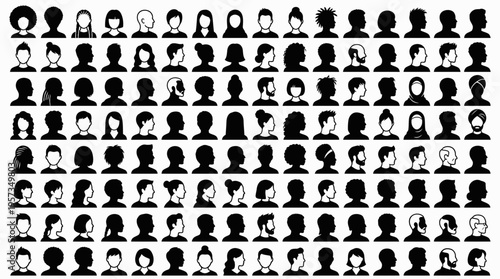 Diverse profile silhouettes representing various corporate office executives, managers and consultants, concept for human resources recruitment, team management and employee database system