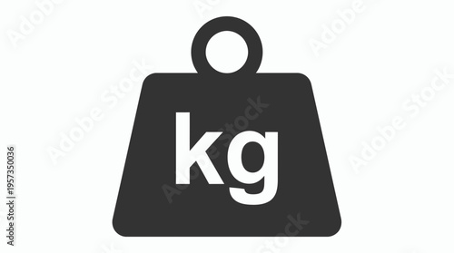 Black industrial weight icon with white kilogram kg text isolated on plain background, concept for fitness training, logistics shipping and mass measurement scale
