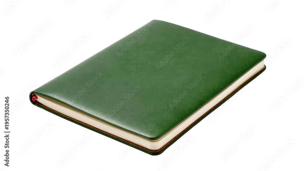 Fototapeta premium Classic dark green planner notebook with a red bookmark ribbon for organization and writing