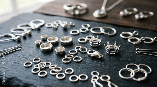Sterling silver bezel cups and jewelry findings with jump rings and clasps