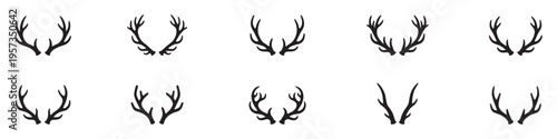 Deer horn icons set. Animal horn silhouettes, wildlife and hunting symbols, horn shape collection. Vector Illustration. EPS 10