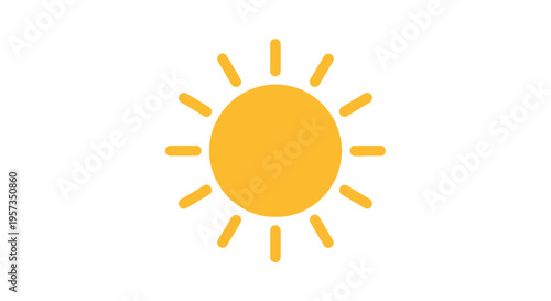 Bright Yellow Sun Icon with Rays on White Background