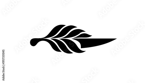 Continuous line drawing of rosemary sprig forming chef knife silhouette, minimalist basil leaf herb blade vector, culinary kitchen art icon.