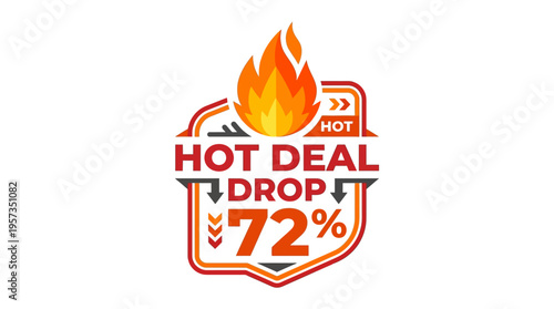 Hot Deal Drop Icon with Flame and Percent Sign