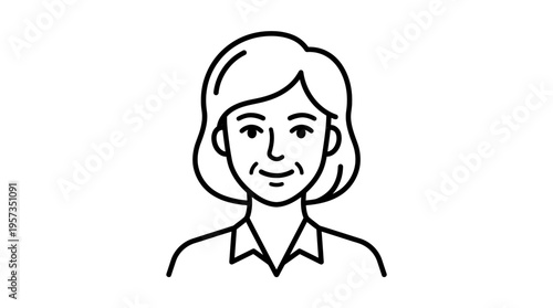 Smiling Senior Woman Face Outline