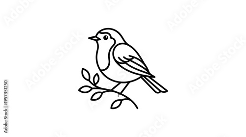 Minimalist Line Art Drawing of a Bird on Branch