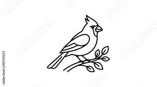 Minimalist Outline of a Cardinal Perched on a Branch