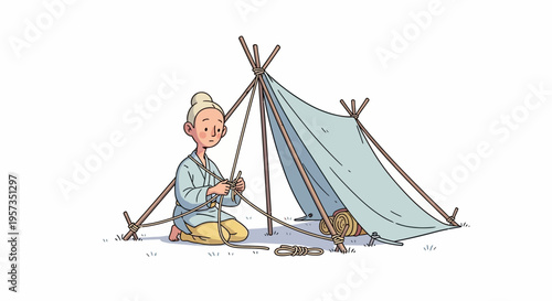Man sitting in front of tent.