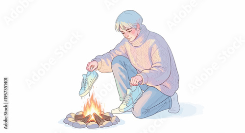 Man cooking on a campfire outdoors.