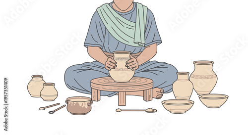 Man making pottery on a wheel.