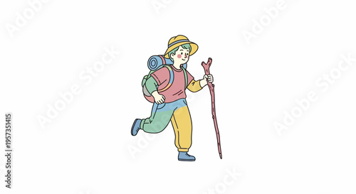 Man hiking with backpack and trekking pole.
