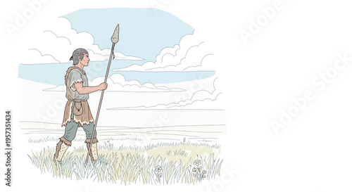 Man holding spear in field.