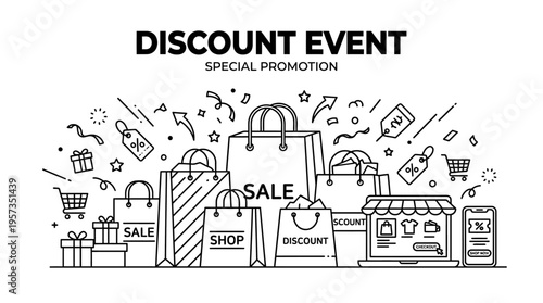 Black and White Discount Event Promotion Banner
