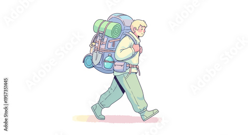 Man walking with large hiking backpack.