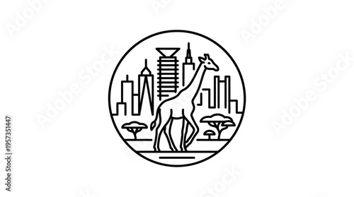 Nairobi Skyline with Giraffe Silhouette