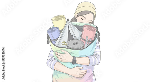 Woman holding baby in carrier sling.