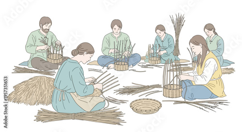 Wallpaper Mural Women sitting making traditional woven baskets. Torontodigital.ca