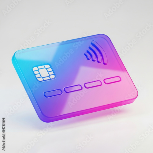 Colorful credit card with Wi Fi symbol and chip WiFi symbol