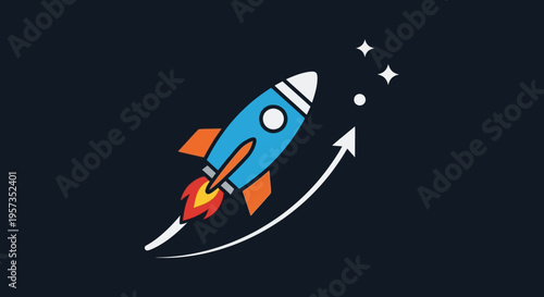 Rocket Launching Upwards with Growth Arrow and Stars - Business Concept