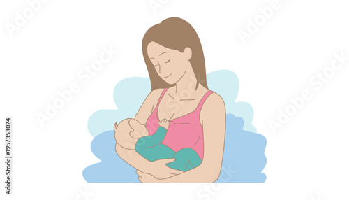 A mother breastfeeding her baby in a peaceful and loving atmosphere
