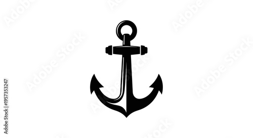 Black anchor silhouette on a white background, nautical symbol, maritime icon