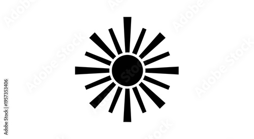 Black Sun Icon with Rays, Abstract Solar Symbol, Minimalist Starburst Graphic