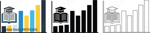 Graduation Cap with Book Academic Success Education Growth Chart Icon