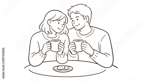 A couple enjoying coffee and cookies together in a cozy setting