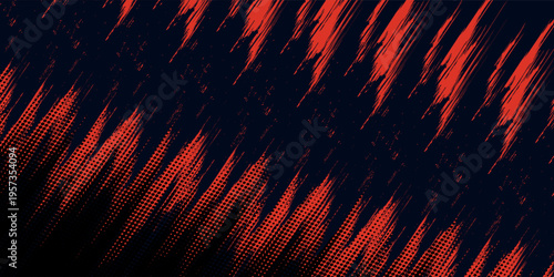 fast-paced abstract composition using sharp red diagonal lines over a black base, creating a sense of raw power, speed, and grit