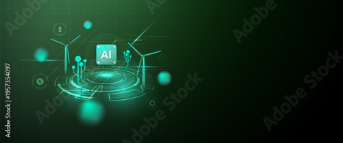AI Renewable Energy Smart Grid Wind Turbine Green Technology Background