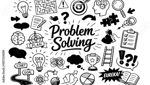 Problem solving concept with creative thinking and idea generation illustration