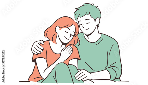 Couple vector illustration of a man and woman sitting together happily