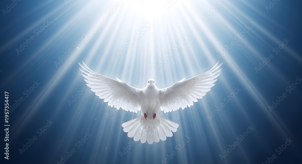 Obraz premium Easter dove of peace descending from heavenly light symbolizing resurrection and hope