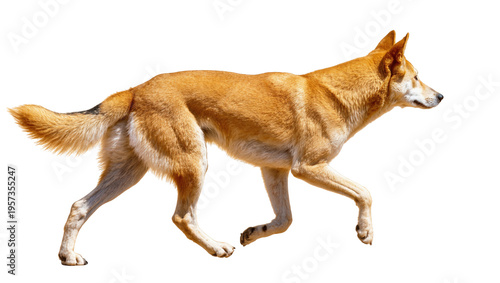 Foto Graceful dingo walking with focus, an Australian wild dog in profile with alert