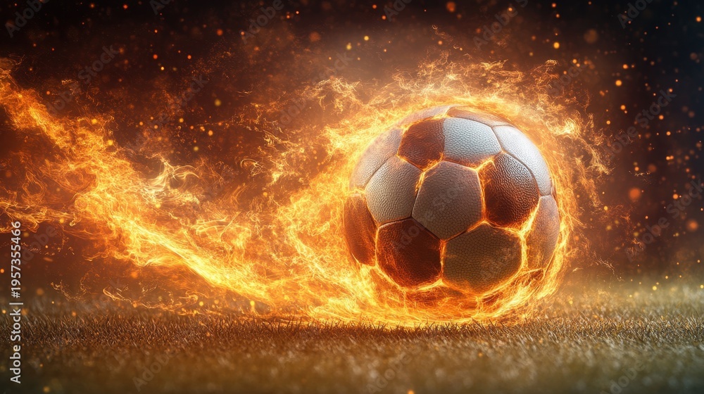 Fototapeta premium Dynamic Soccer Ball Fiery Motion Scene