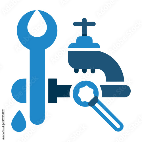 Plumbing leak-icon a wrench and a leaking pipe   
