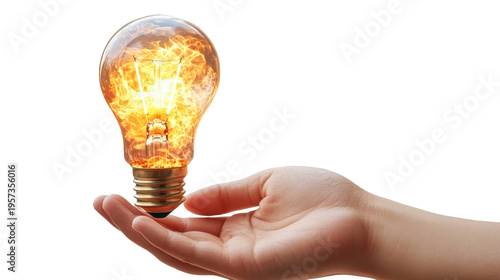 Holding Glowing Light Bulb with Fiery Energy