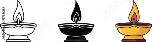 Colorful vector illustrations of traditional oil lamps on white background