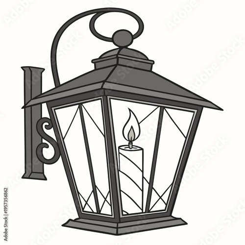 Gray Lantern with Candle flame light